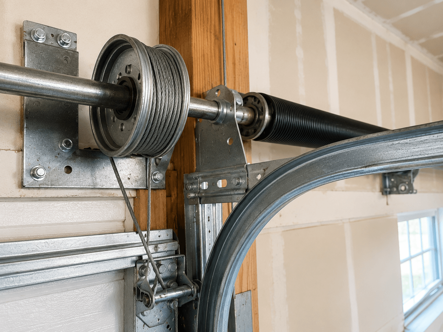 Garage door mechanism after professional repair and adjustment
