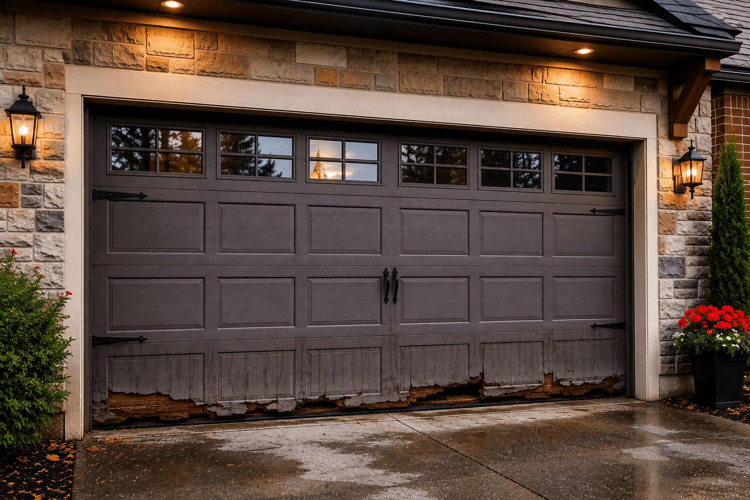 Older carriage style garage door before renovation in Puyallup