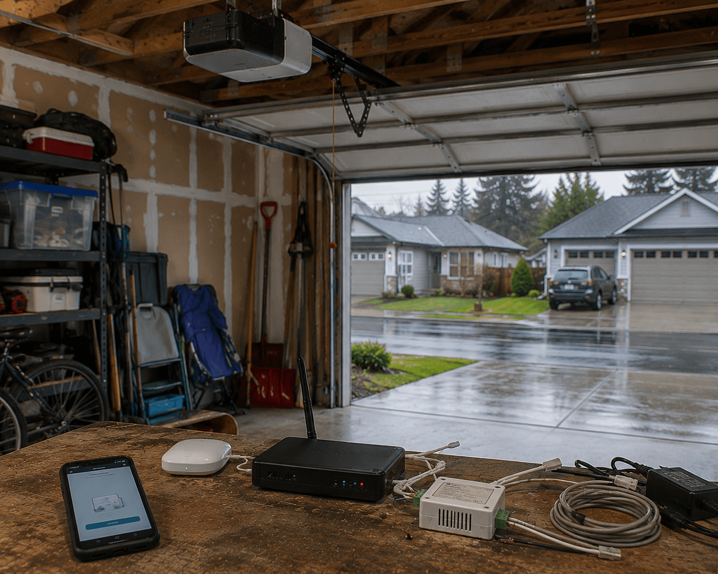 Cluttered garage with limited storage and poor organization