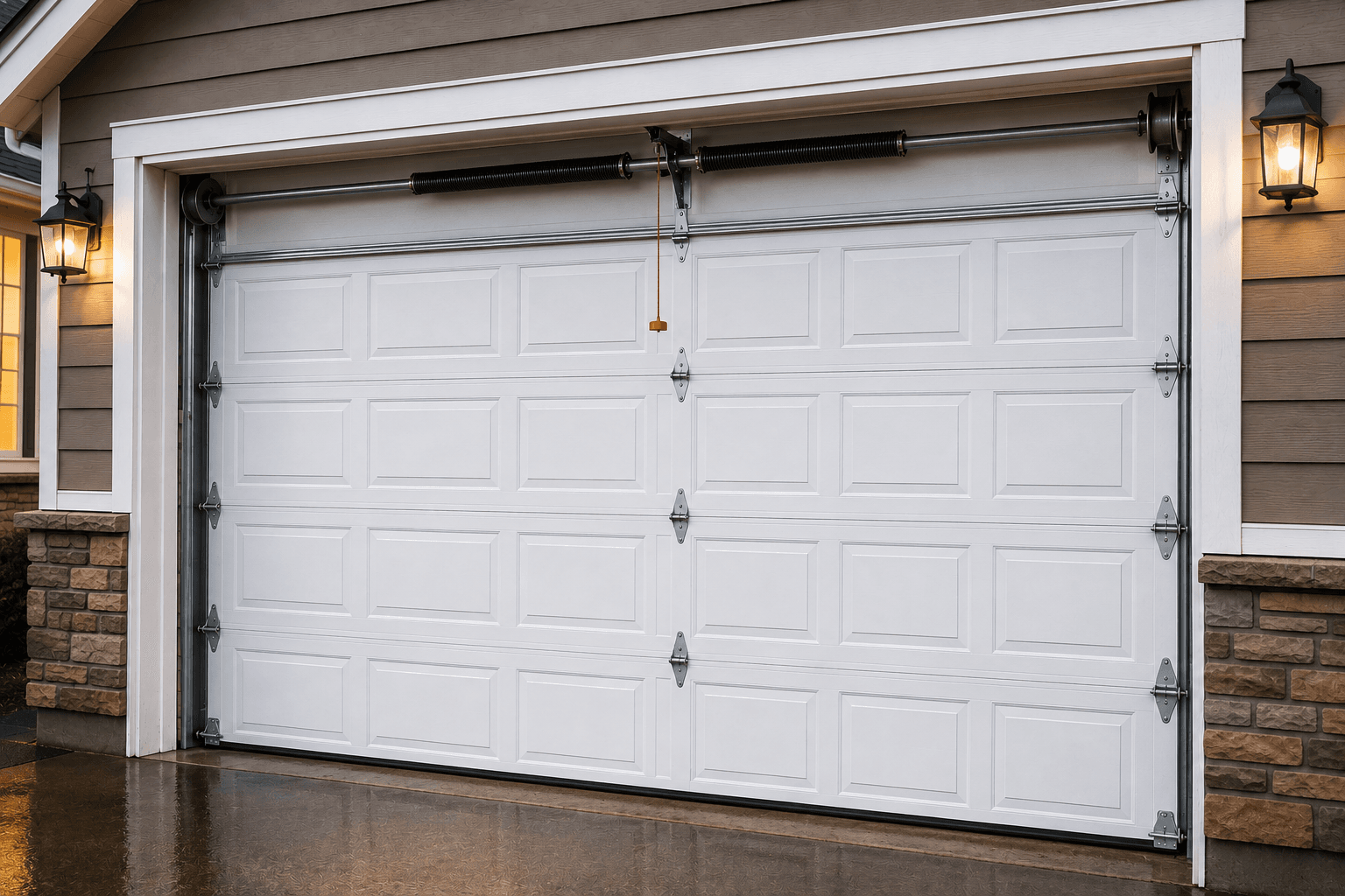 Elegant suburban home with newly installed garage door
