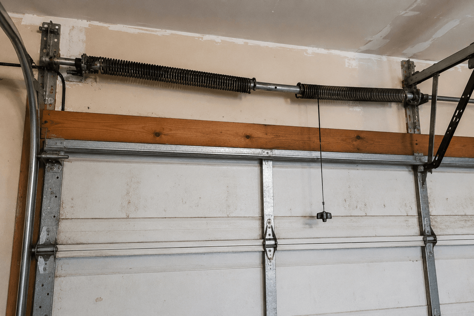 Garage door hardware showing wear before maintenance