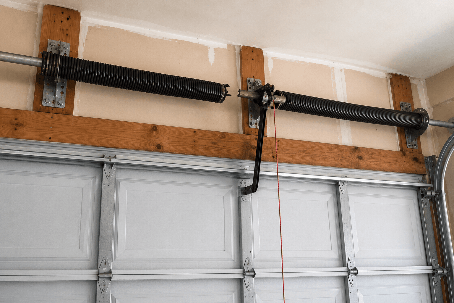Worn garage door hardware and spring components before service