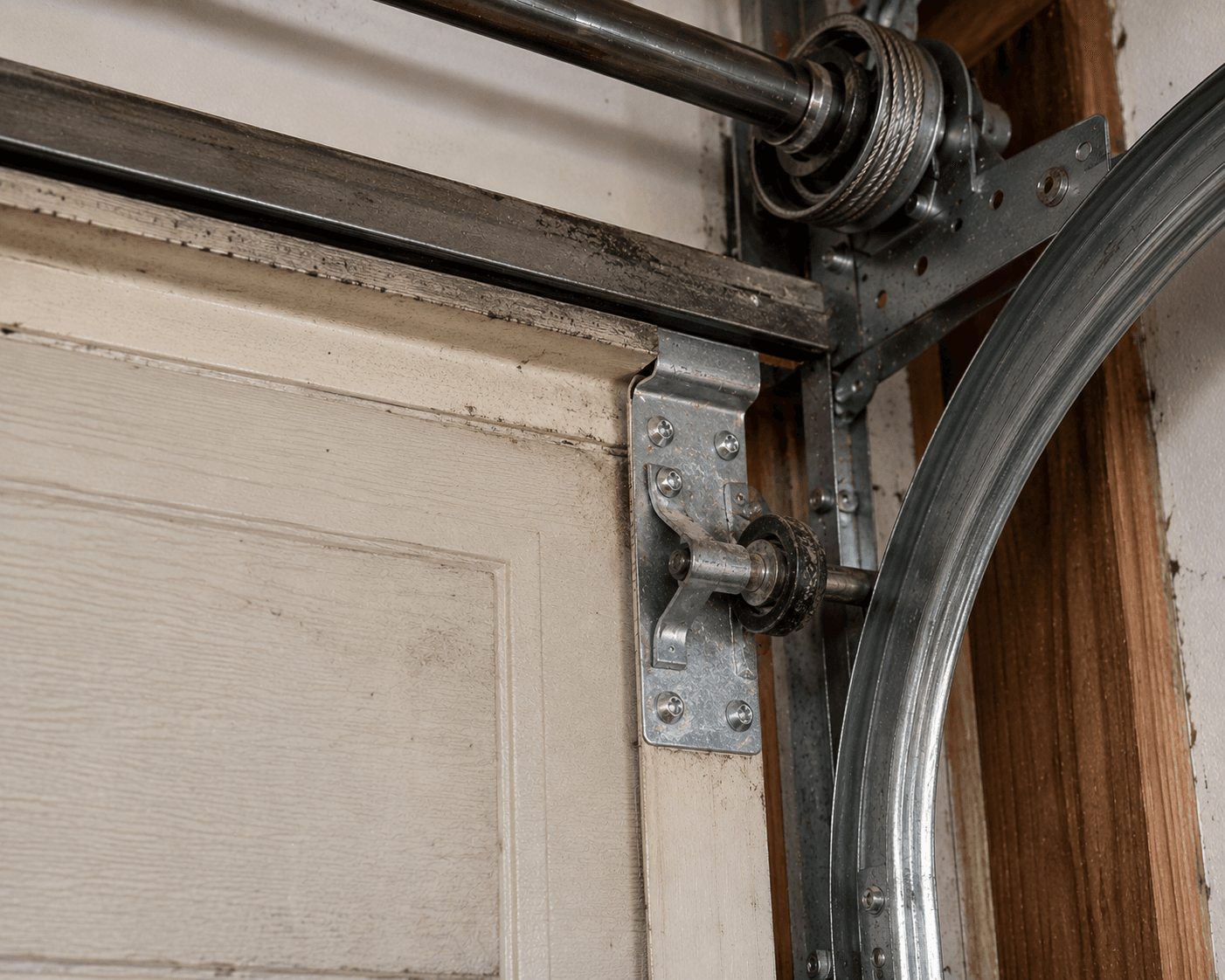 Garage door mechanism before repair and maintenance
