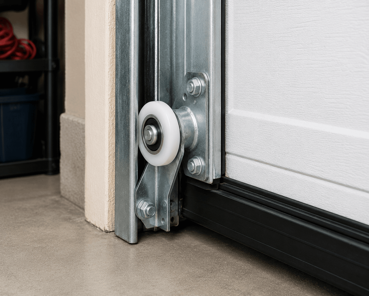 Garage door rollers and track operating smoothly after service