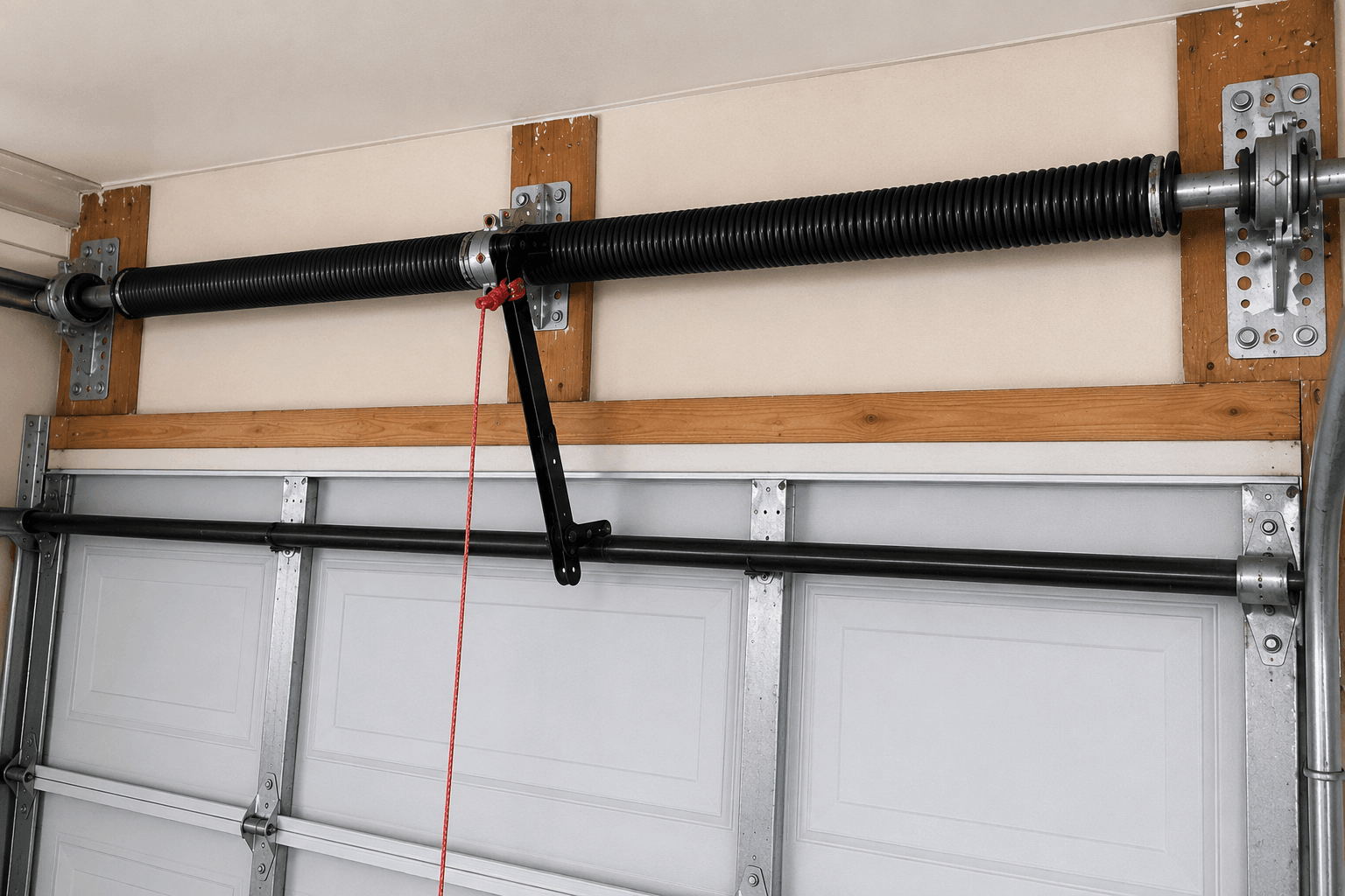Garage door torsion spring after professional replacement