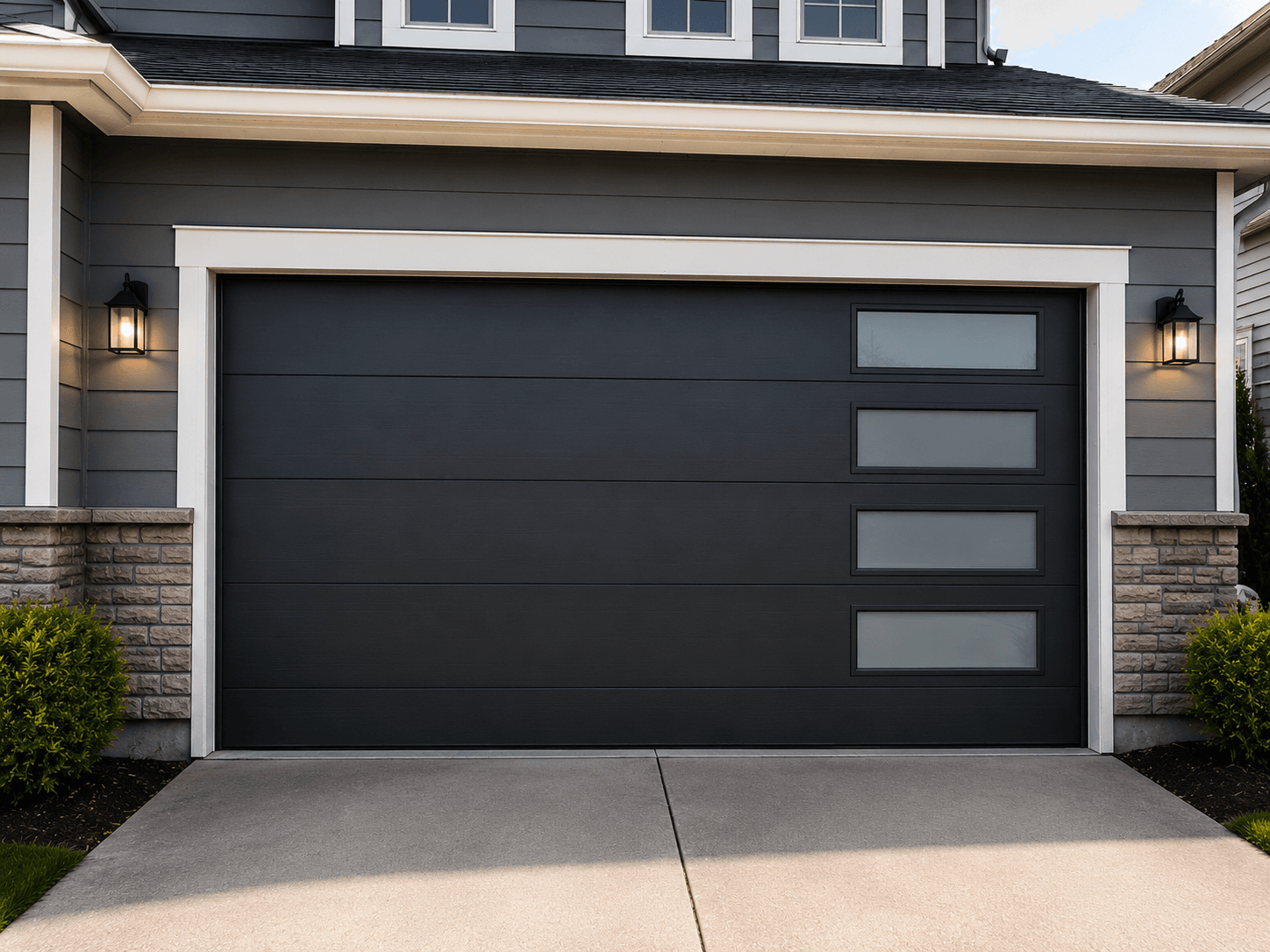 Modern suburban garage with newly installed garage door