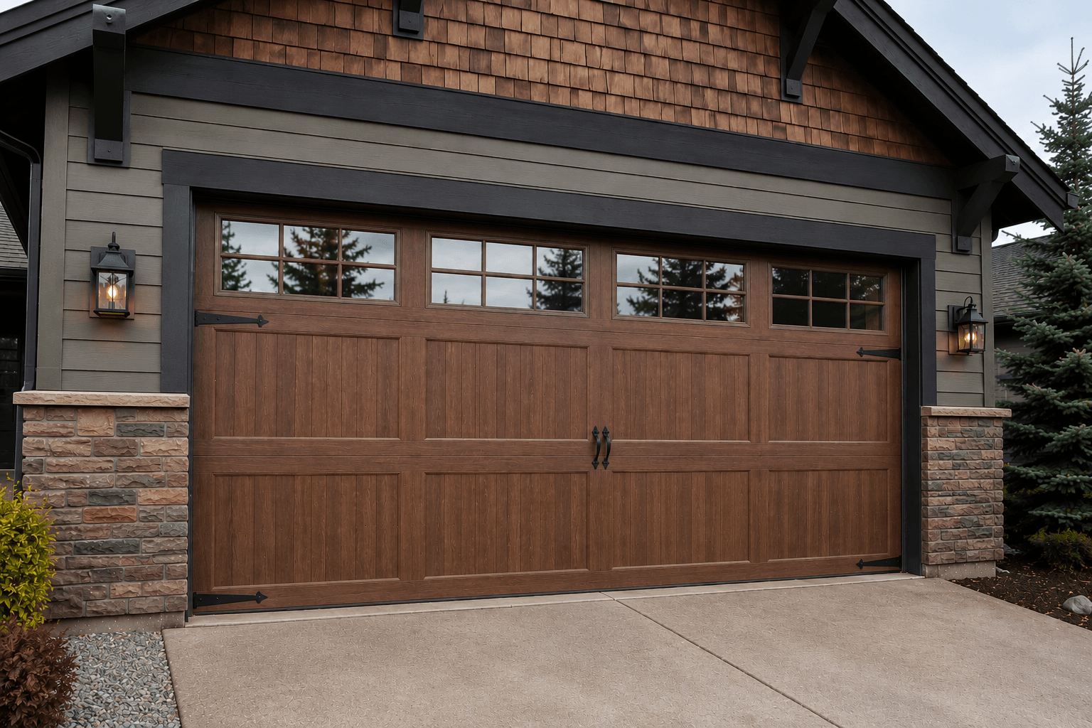 Rustic modern garage with custom garage door installation in Puyallup