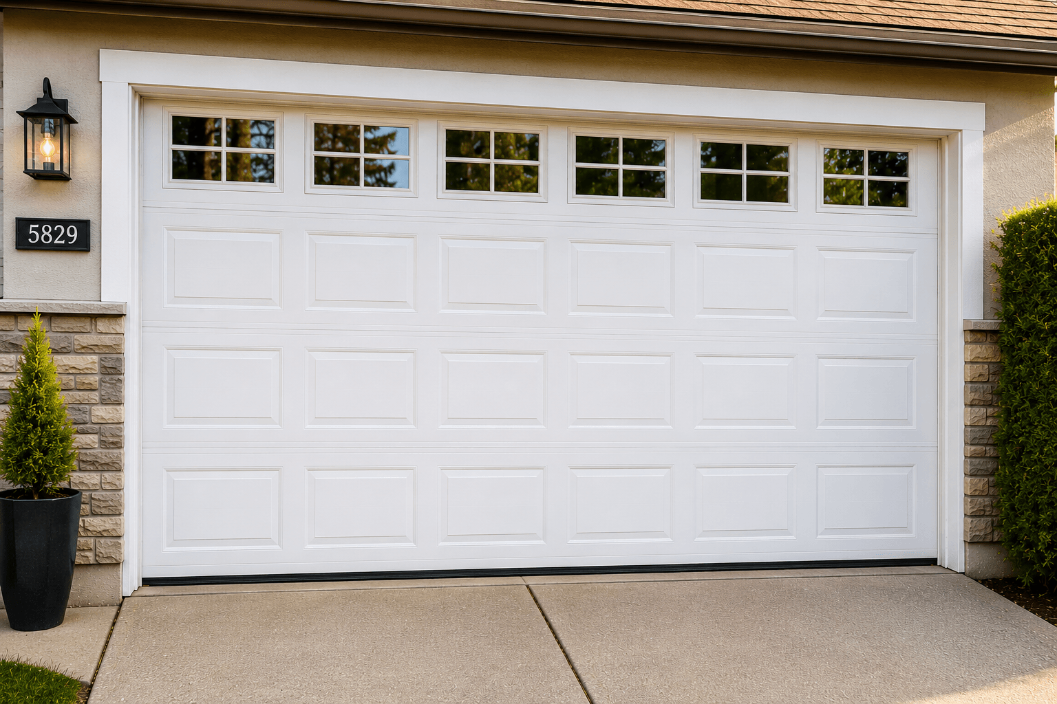 Suburban garage with newly installed garage door in Puyallup
