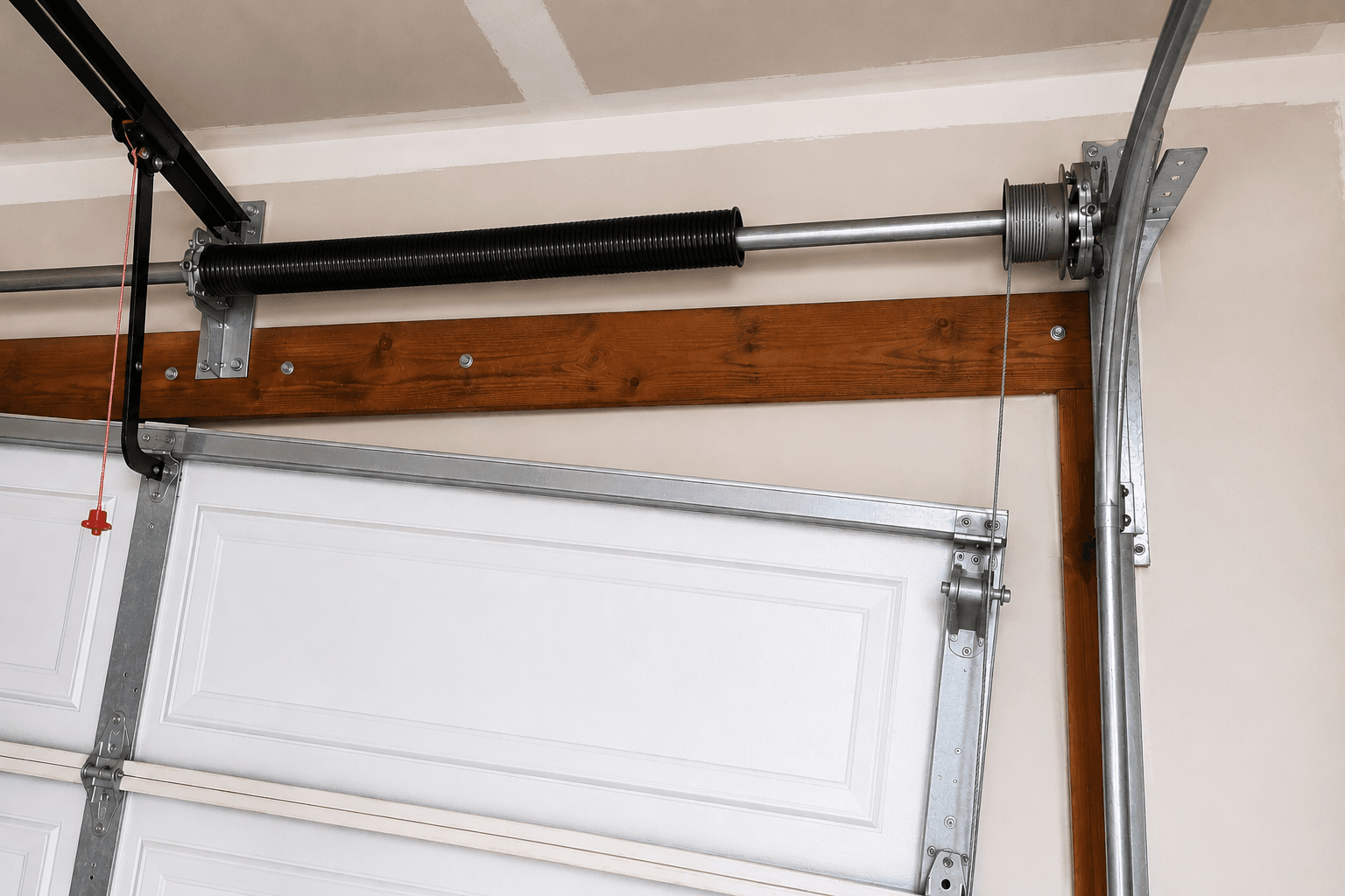 After emergency garage door cable repair showing a properly aligned lift cable and smooth residential garage door operation