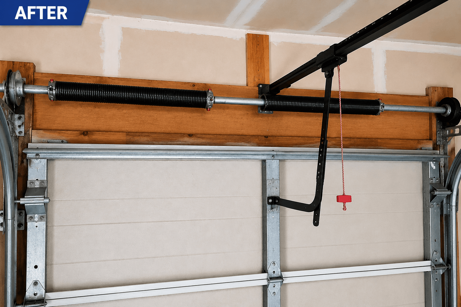Garage door spring replacement completed in Lakeland Hills with new torsion springs restoring safe and reliable operation
