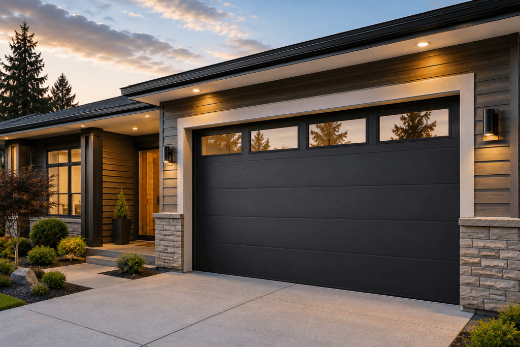 Modern residential garage door installed on a contemporary home showcasing professional garage door installation services
