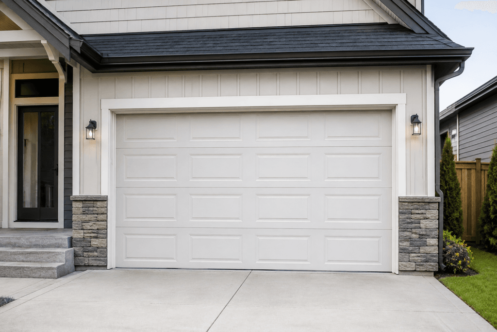 Modern residential garage door at a Tacoma home representing professional garage door repair and maintenance services